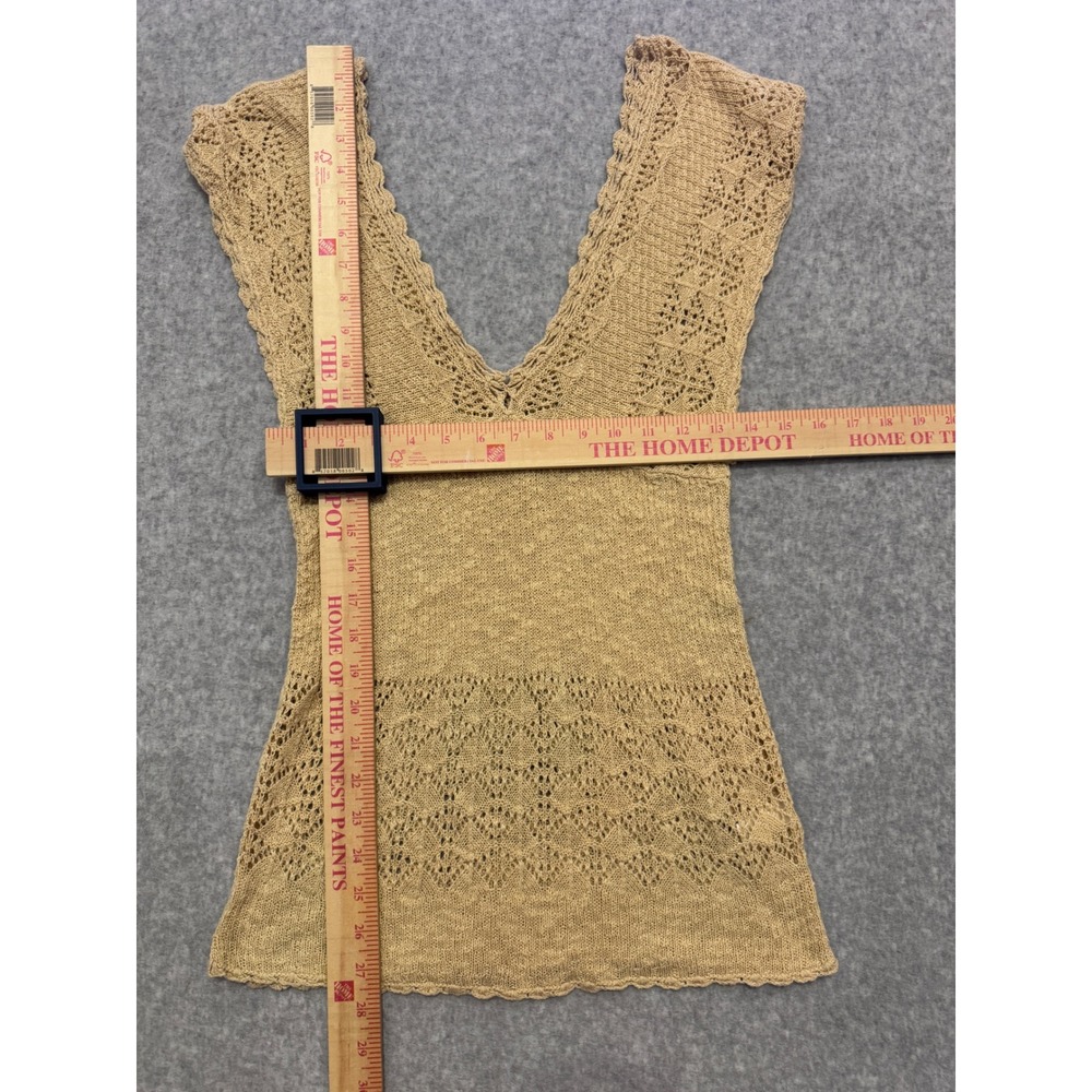 Y2K Banana Republic Tan Linen Cotton Pointelle Knit V-Neck Shell Top Medium - Picture 3 of 10